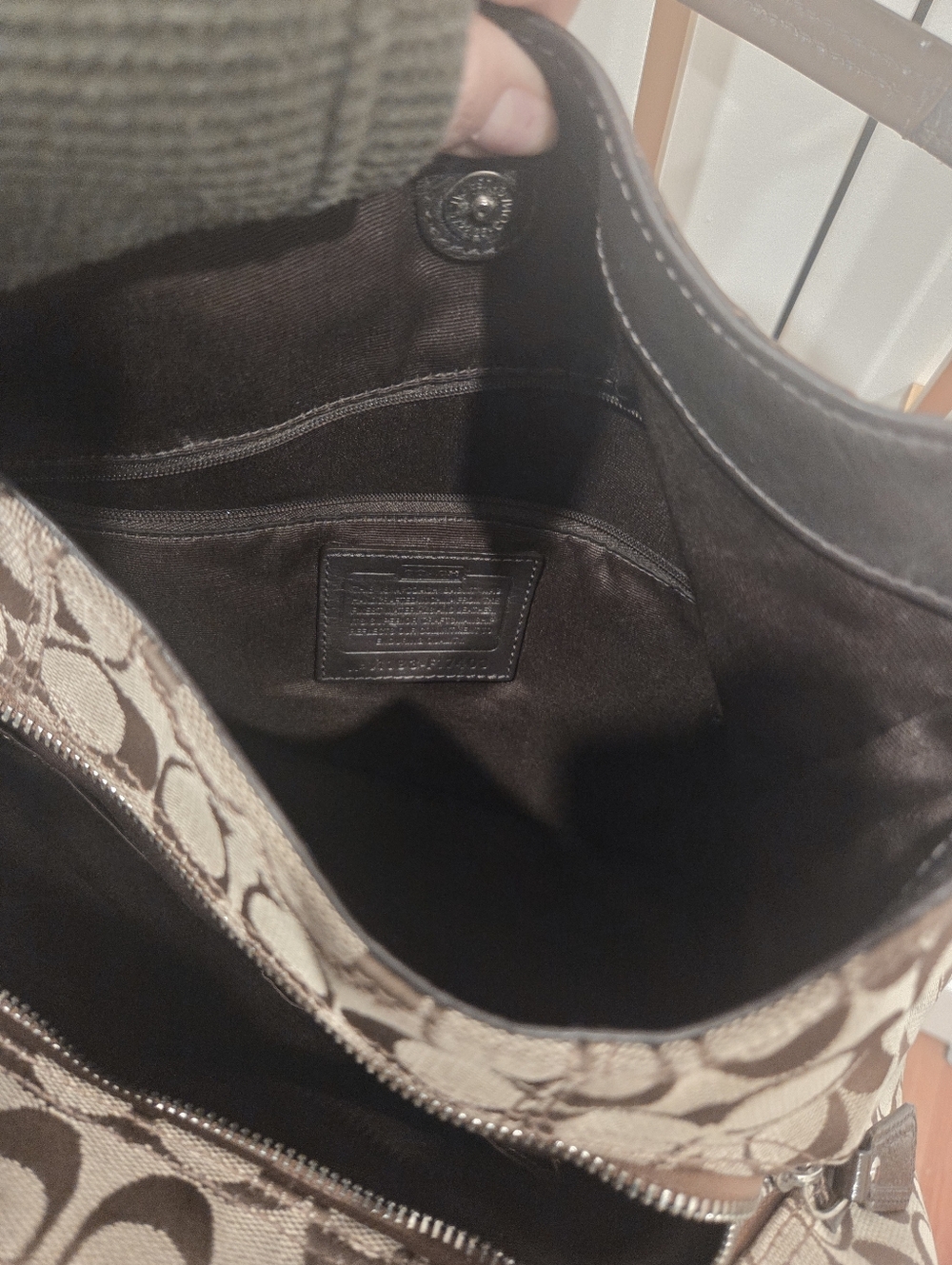 Coach Beige Signature Canvas Shoulder Bag with Dark Brown Trim - Picture 5 of 7